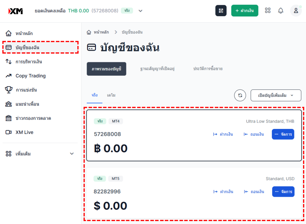 XM วิธีเปิดบัญชีเพิ่มผ่านคอมพิวเตอร์ เข้าสู่ระบบพื้นที่สมาชิกไปที่คำว่า บัญชีฉัน 