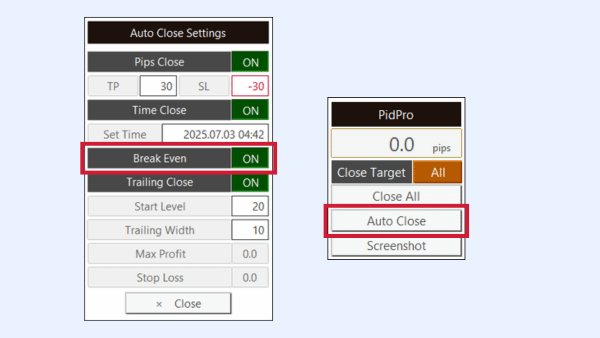 ภาพแสดงฟีเจอร์ปิดออเดอร์ Break Even อัตโนมัติของ PidPro