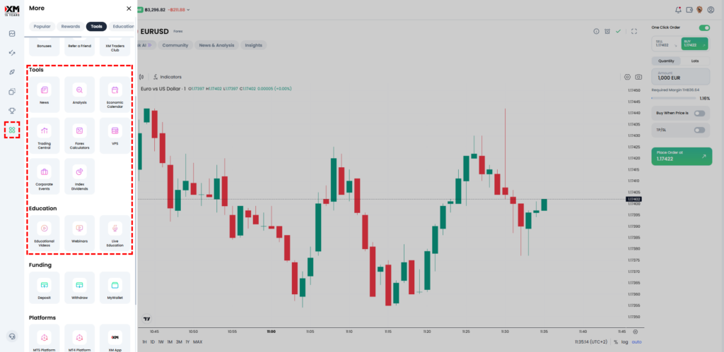 XM会員エリアで分析ツールを利用するためのメニューを表示するガイド